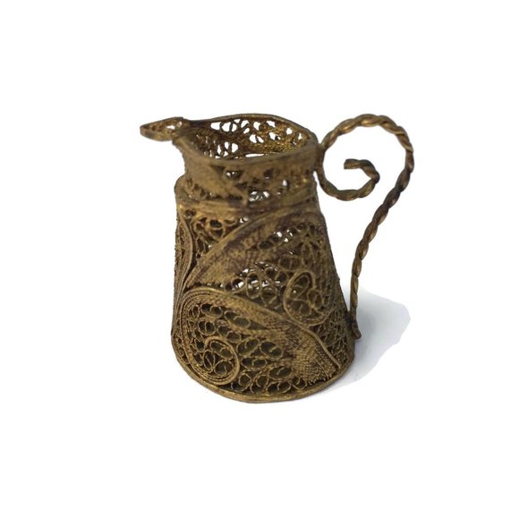 Miniature Gold Plated Copper Filigree Pitcher CU P - Picture 6 of 10